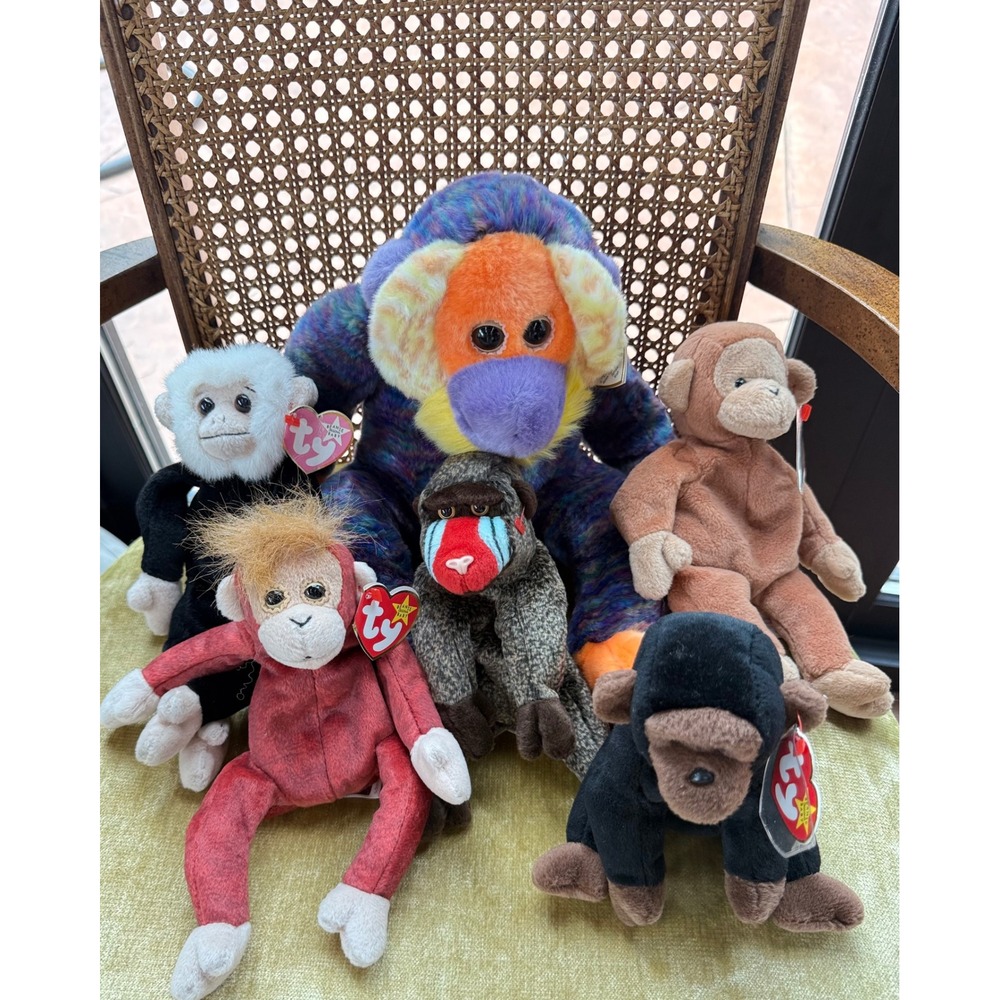 TY Beanie Babies Monkey Ape Lot 6 Bananas Buddy Congo Cheeks Mooch Bongo